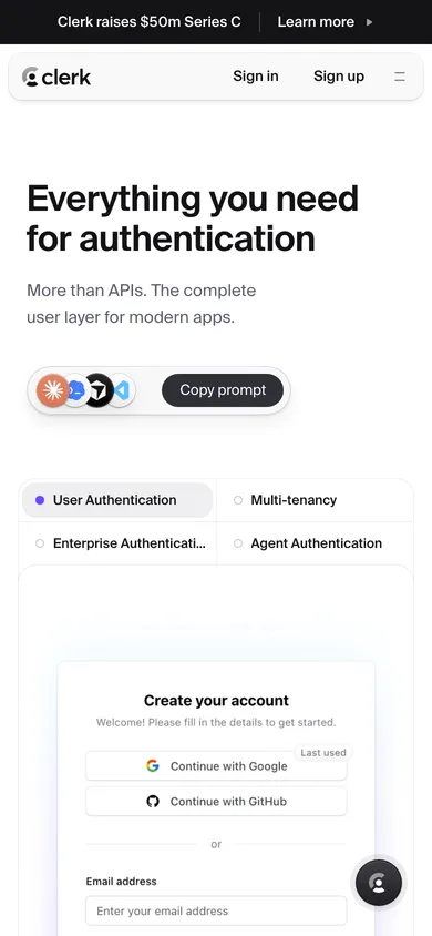 Clerk mobile screenshot