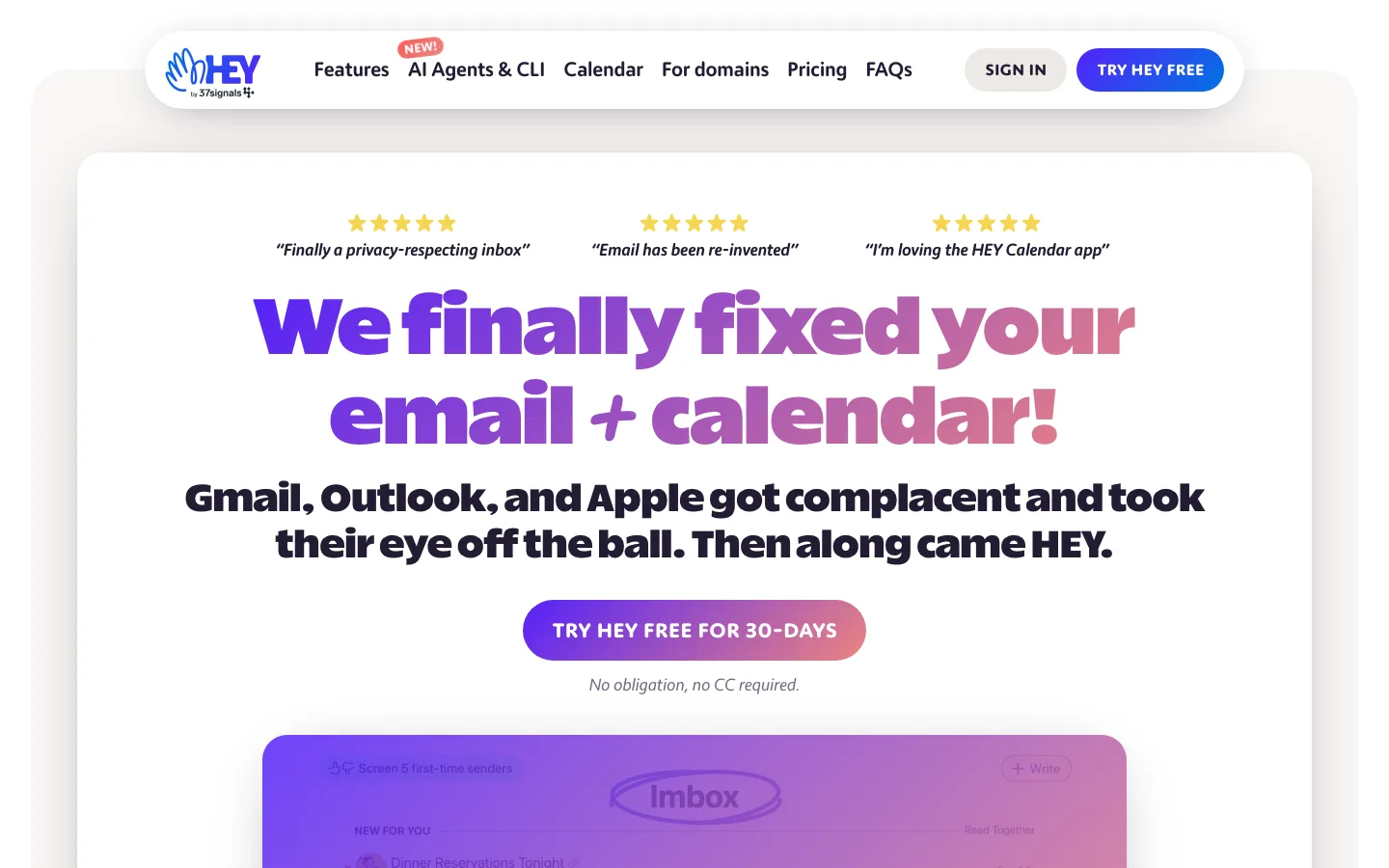 HEY homepage