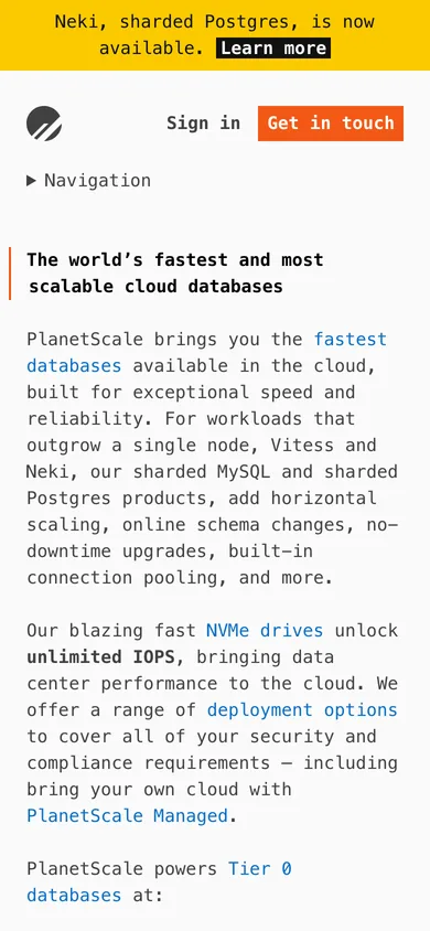 PlanetScale mobile screenshot
