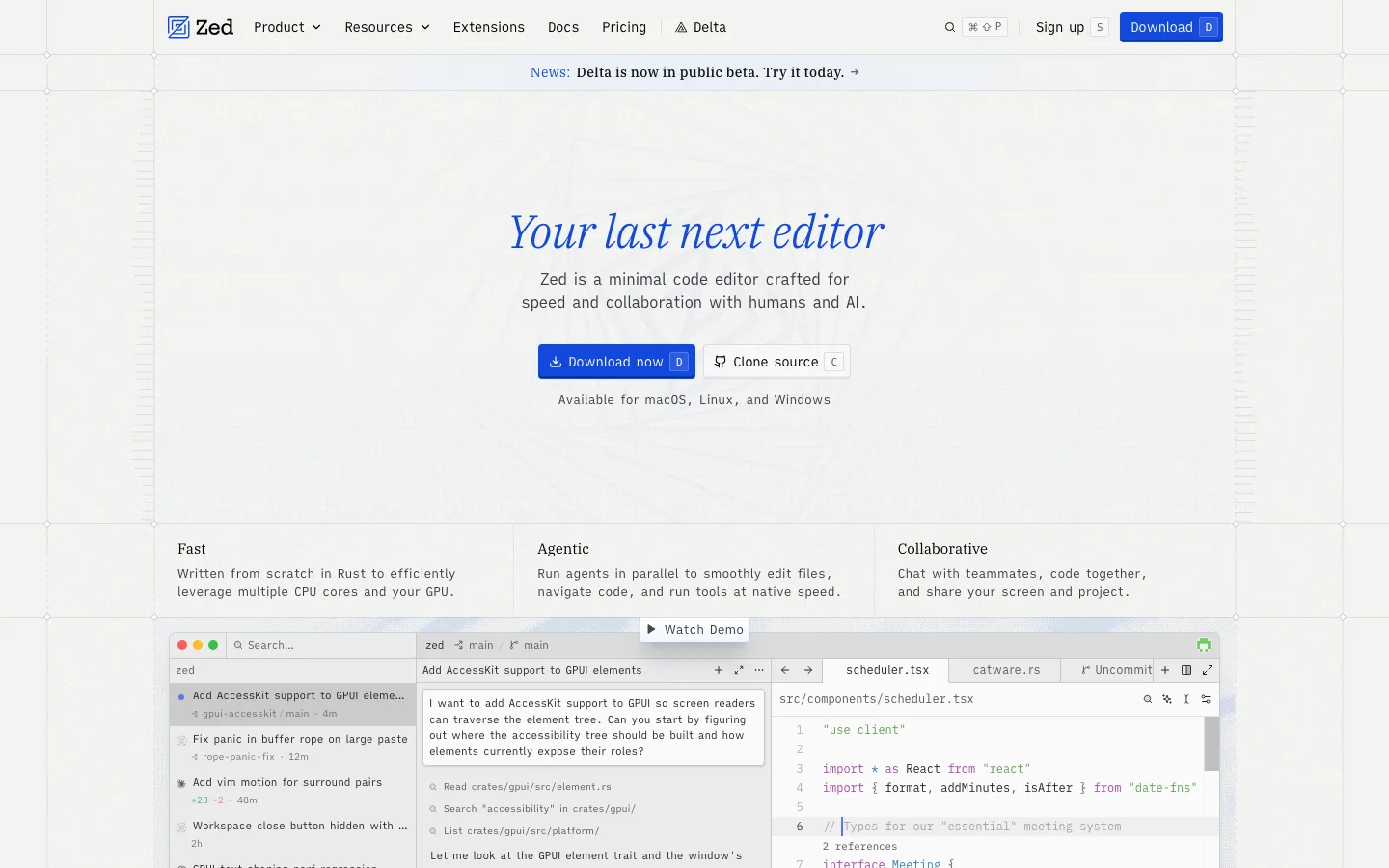 Zed homepage